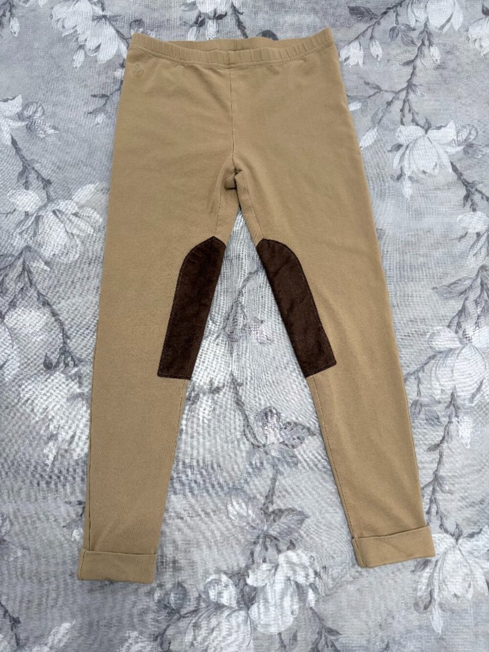 Ralph Lauren Girls XL 16 Equestrian Leggings Tan Brown Knee Patch Riding Pants